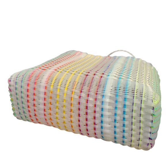 Squeeze De Citron Woven Tote Bag With Rainbow Stripes & Pom-Pom Keychain - Picture 7 of 7